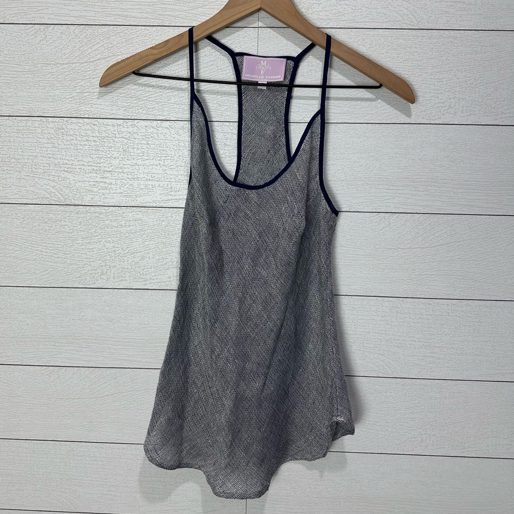 NWT Michelle Farmer Blue Helenita Linen Tank Small